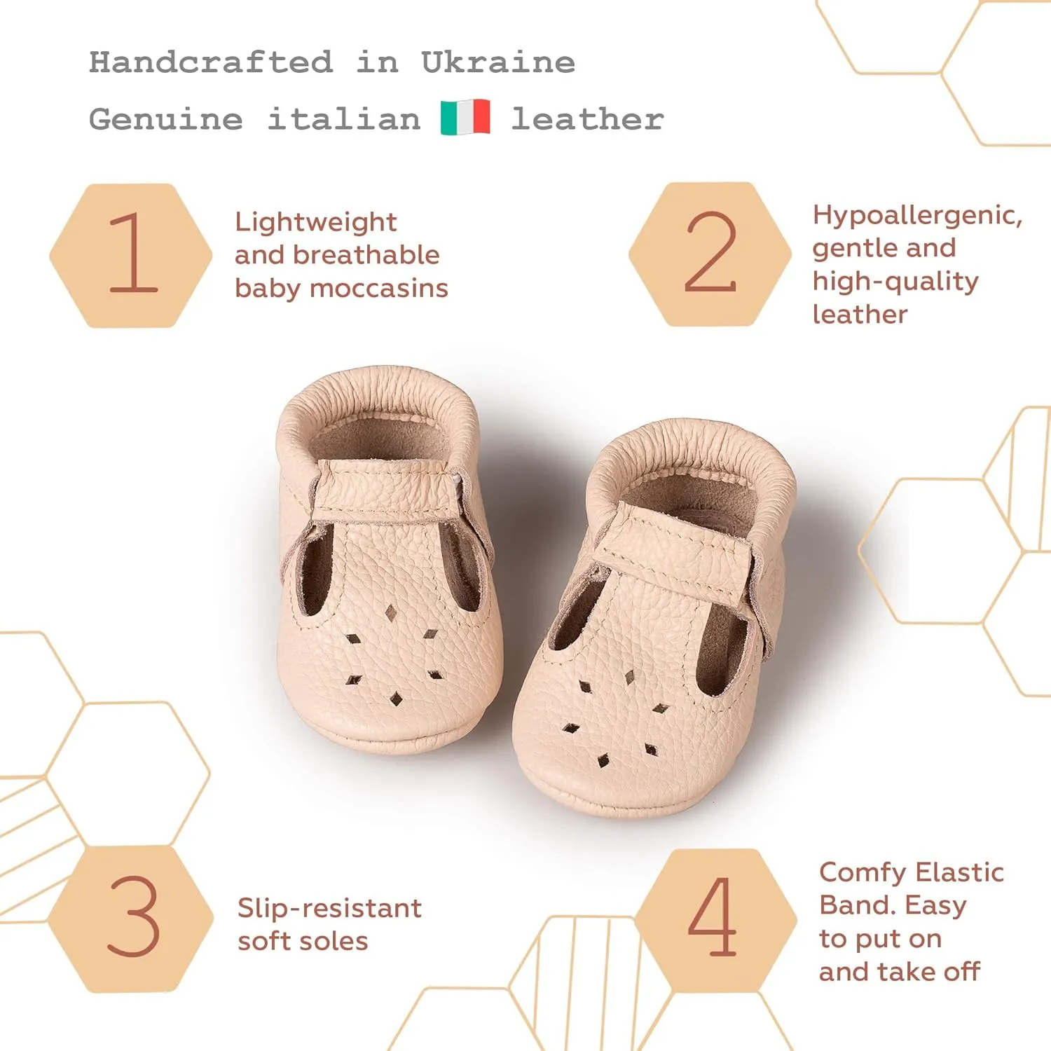 Soft Sole Infant, Baby and Toddler Shoes – Elastic T-Strap Italian Leather Baby Moccasin Shoes for Boys and Girls; Crib Shoes to Baby Walking Shoes Handcrafted in Europe