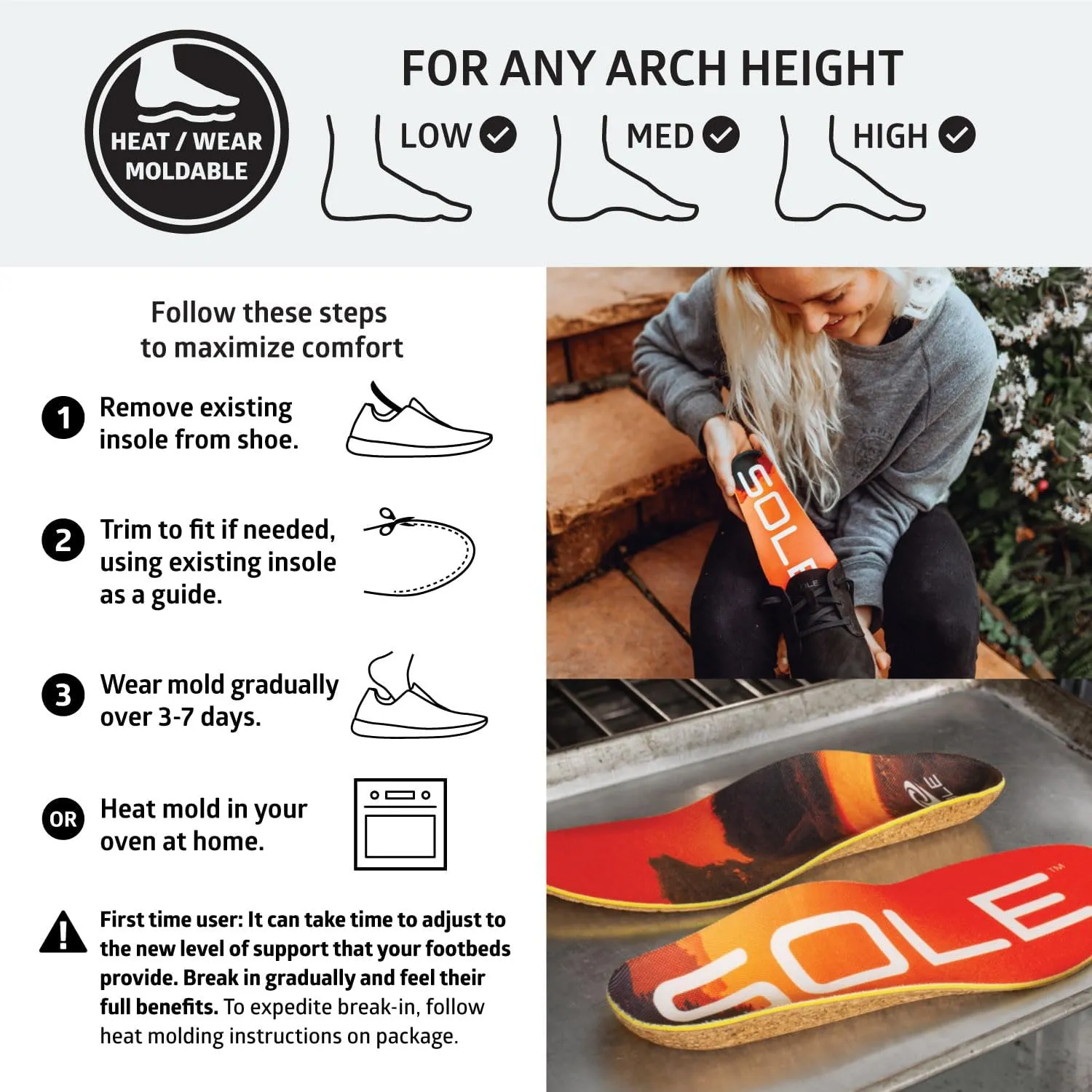 SOLE Performance Medium Plantar Fasciitis Insoles, Men & Women - Arch Support Inserts for Foot Health and Heel Pain Relief, Orthotic Shoe Inserts - Multiple Sizes