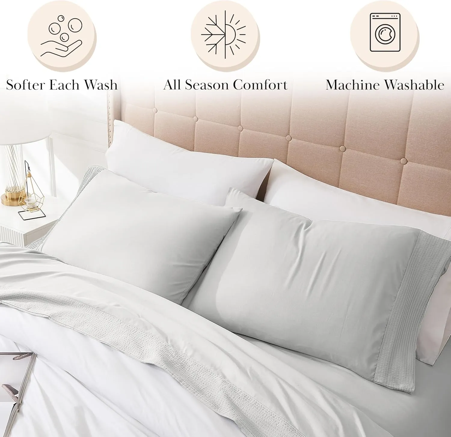 Southshore Fine Living, Inc. Sheet Set, King Size 4-Piece, 21" Extra Deep Pocket Pleated King Size Sheets | Flat Sheet, Fitted Sheet, 2 Pillowcases | Easy Care Microfiber Bedsheets | Light Grey