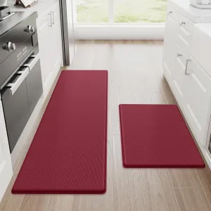 StepRite Kitchen Mats, 2PCS Kitchen Rugs, Cushioned Anti Fatigue Kitchen Mats for Floor, Non-Slip Standing Desk Mat, Waterproof Kitchen Rug Set for Kitchen, Floor, Office, 17.3"x30" 17.3"x47", Red