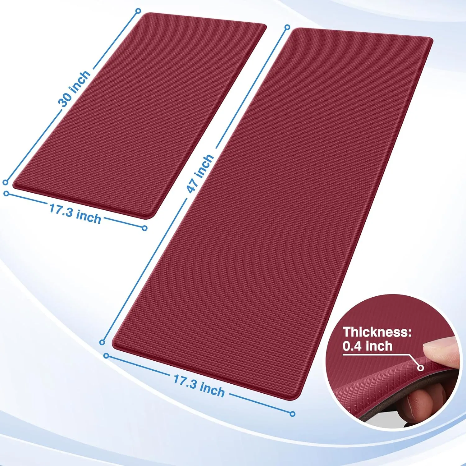 StepRite Kitchen Mats, 2PCS Kitchen Rugs, Cushioned Anti Fatigue Kitchen Mats for Floor, Non-Slip Standing Desk Mat, Waterproof Kitchen Rug Set for Kitchen, Floor, Office, 17.3"x30" 17.3"x47", Red