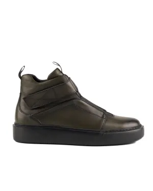 T-Uludag Dark Green Genuine Leather Men's Sports Boots Sneaker