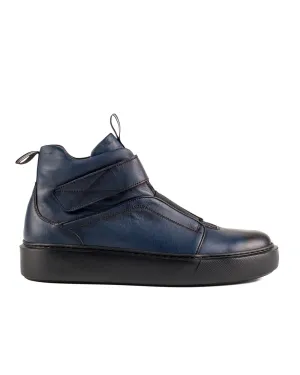 T-Uludag Navy Blue Genuine Leather Men's Sports Boots Sneaker