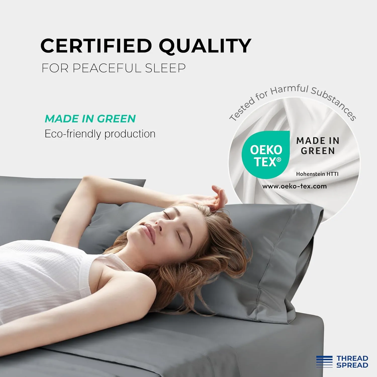 THREAD SPREAD 100% Egyptian Cotton Sheets Queen Size - 1200 Thread Count 4 PC Queen Sheet Set Egyptian Cotton, Sateen Luxury Sheets Queen Size, High Thread Count Sheets, 17" Deep Pocket - Dark Grey