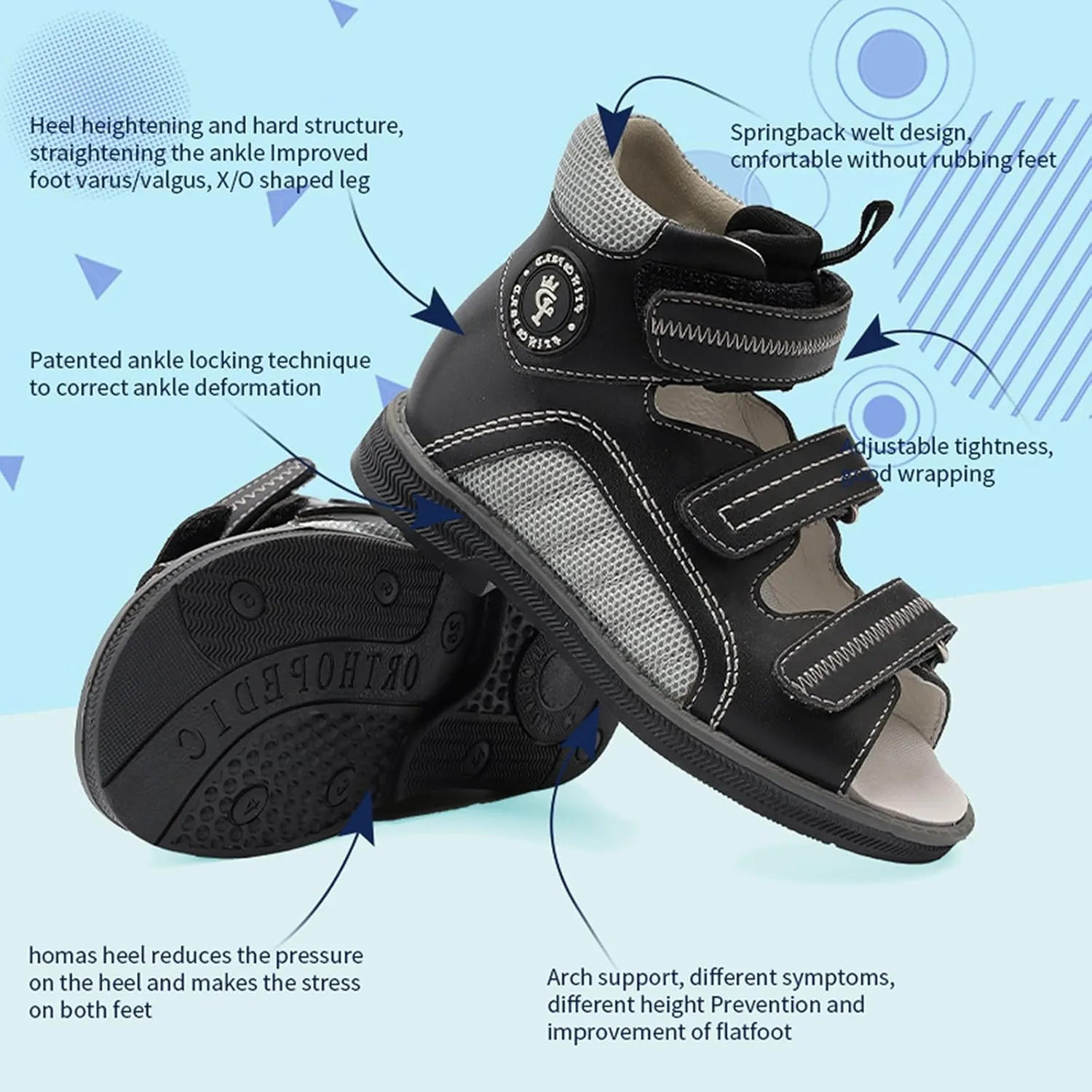 Toddlers Orthopedic Sandals with Ankle and Arch Support,High-top Supportive SMO Shoes for Kids