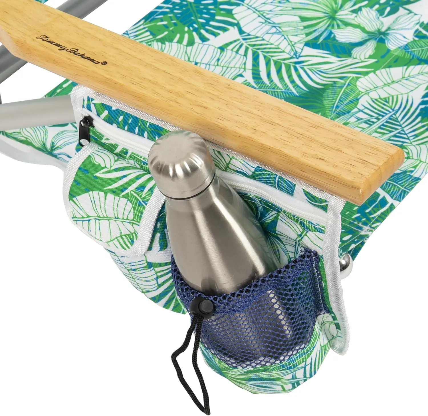 Tommy Bahama 5-Position Classic Lay Flat Backpack Beach Chair with Cooler and Cup Holder, Portable Folding Beach Chair for Tanning, Tropical Leaves
