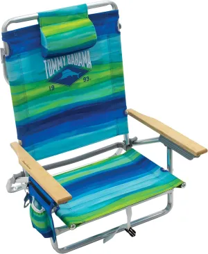 Tommy Bahama 5-Position Classic Lay Flat Folding Backpack Beach Chair, Blue and Green Stripe , 23" x 25.25" x 31.5"