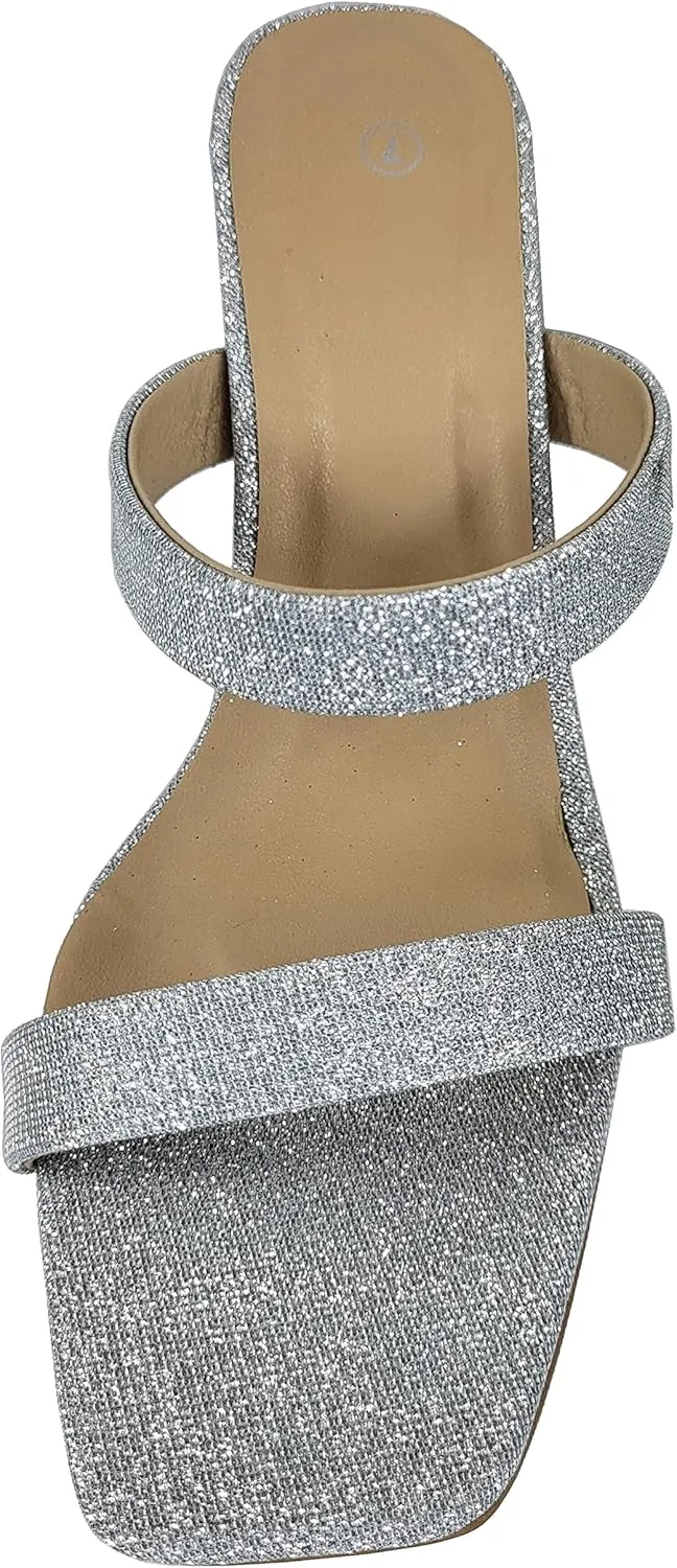 TruFox Womens Chunky Block Heels Square Open Toe heels Comfortable Two Strap Slip On Slides for Prom Wedding party Dress Shoes