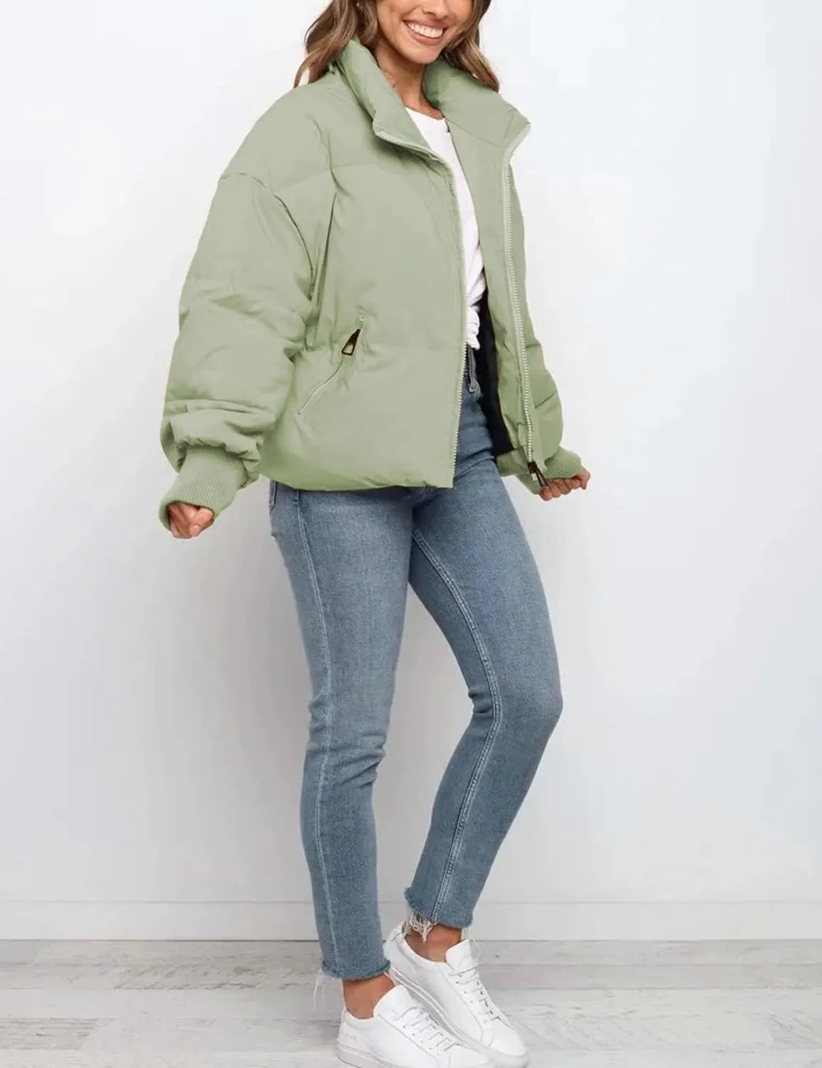 UANEO Puffer Jacket Womens Oversized Cropped Puffy Quilted Winter Jackets Coat