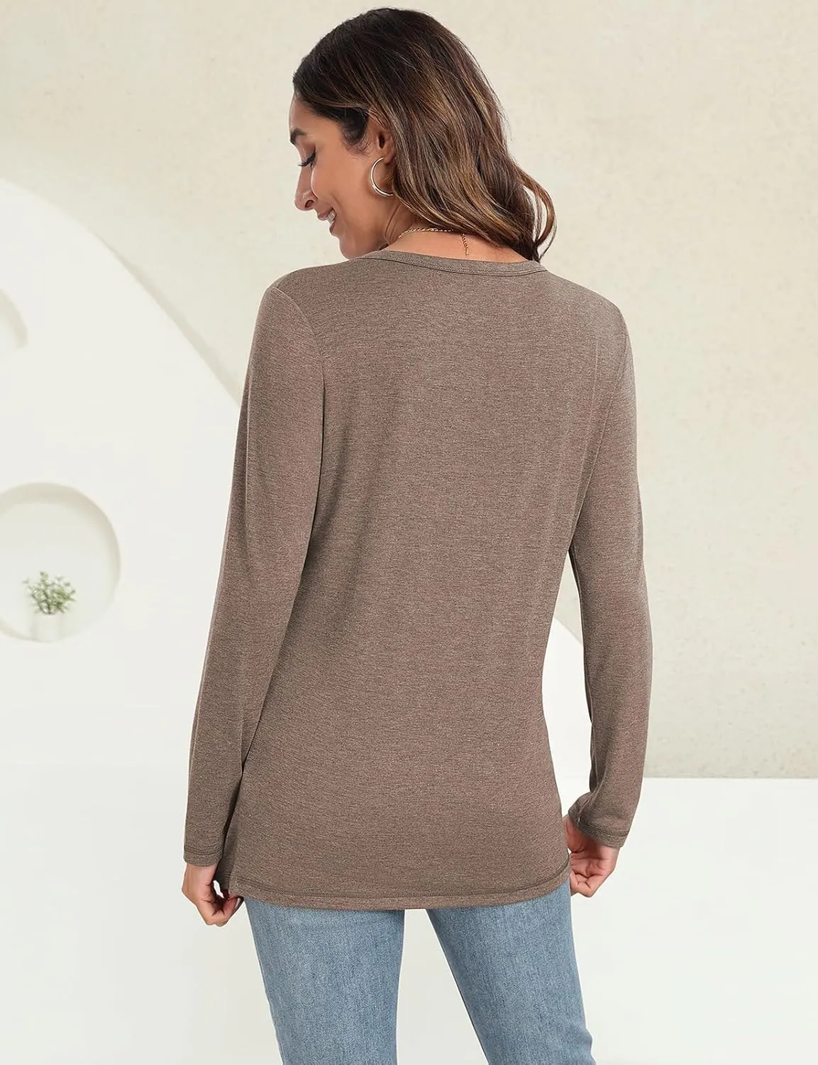 UEU Womens Long Sleeve Tops Crew Neck Casual Pleated Shirts Fashion Dressy Tunic Blouses 2025 Trendy Fall Clothes