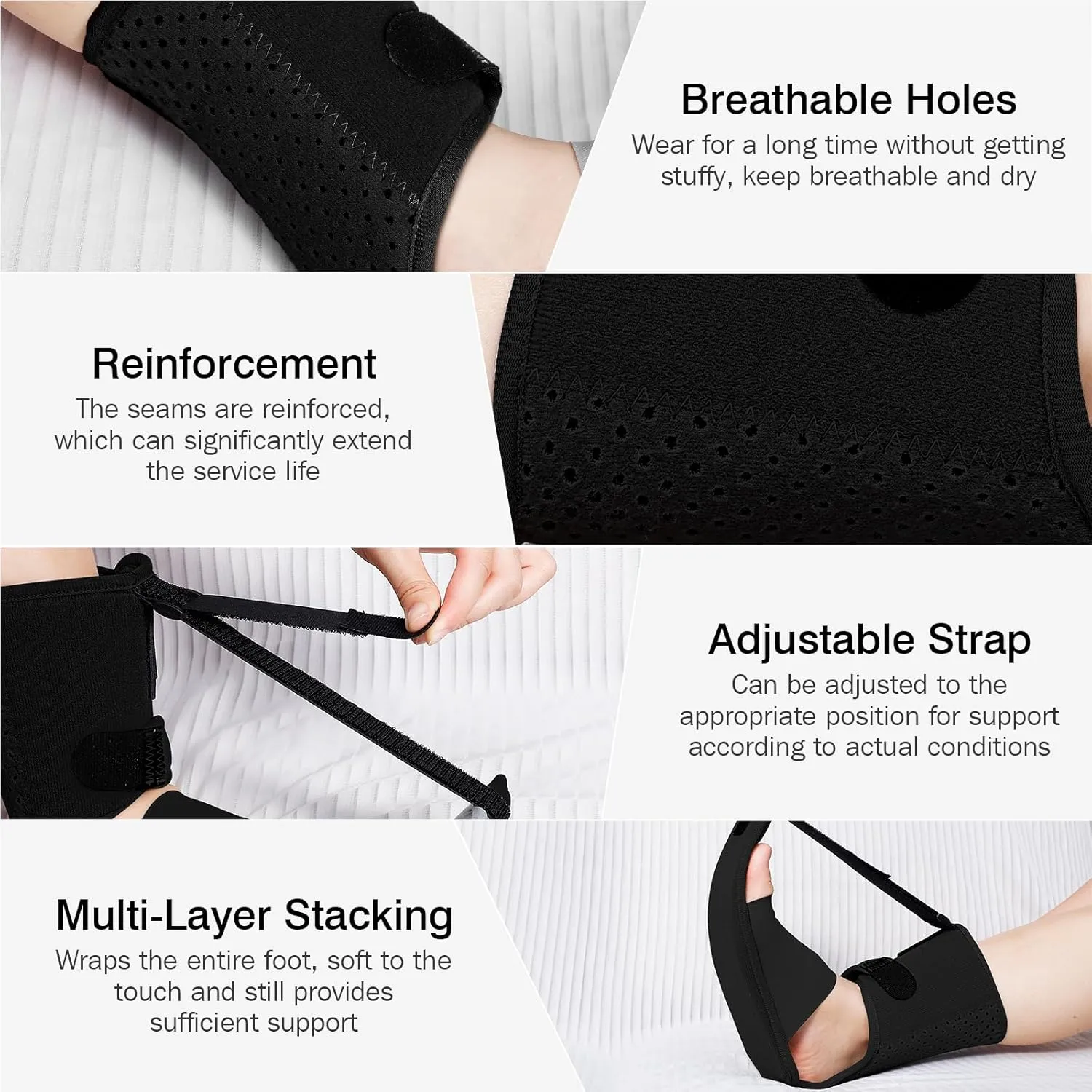 Upgraded Plantar Fasciitis Night Splint, Adjustable Straps Plantar Fasciitis Relief, Supportive Foot Braces with Arch Cushion for Achilles Tendonitis, Foot Drop & Heel Spur Pain Relief Day & Night (Black-Plus)