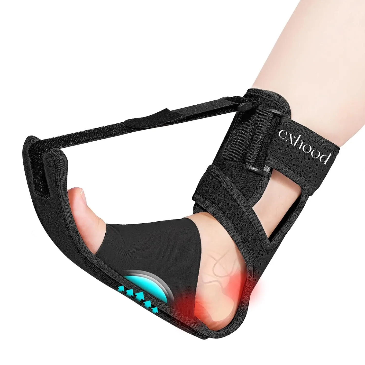 Upgraded Plantar Fasciitis Night Splint, Adjustable Straps Plantar Fasciitis Relief, Supportive Foot Braces with Arch Cushion for Achilles Tendonitis, Foot Drop & Heel Spur Pain Relief Day & Night (Black-Plus)