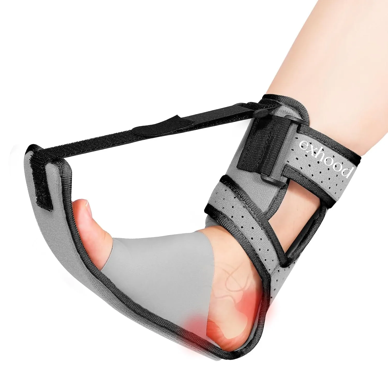 Upgraded Plantar Fasciitis Night Splint, Adjustable Straps Plantar Fasciitis Relief, Supportive Foot Braces with Arch Cushion for Achilles Tendonitis, Foot Drop & Heel Spur Pain Relief Day & Night (Grey-Black Trim)