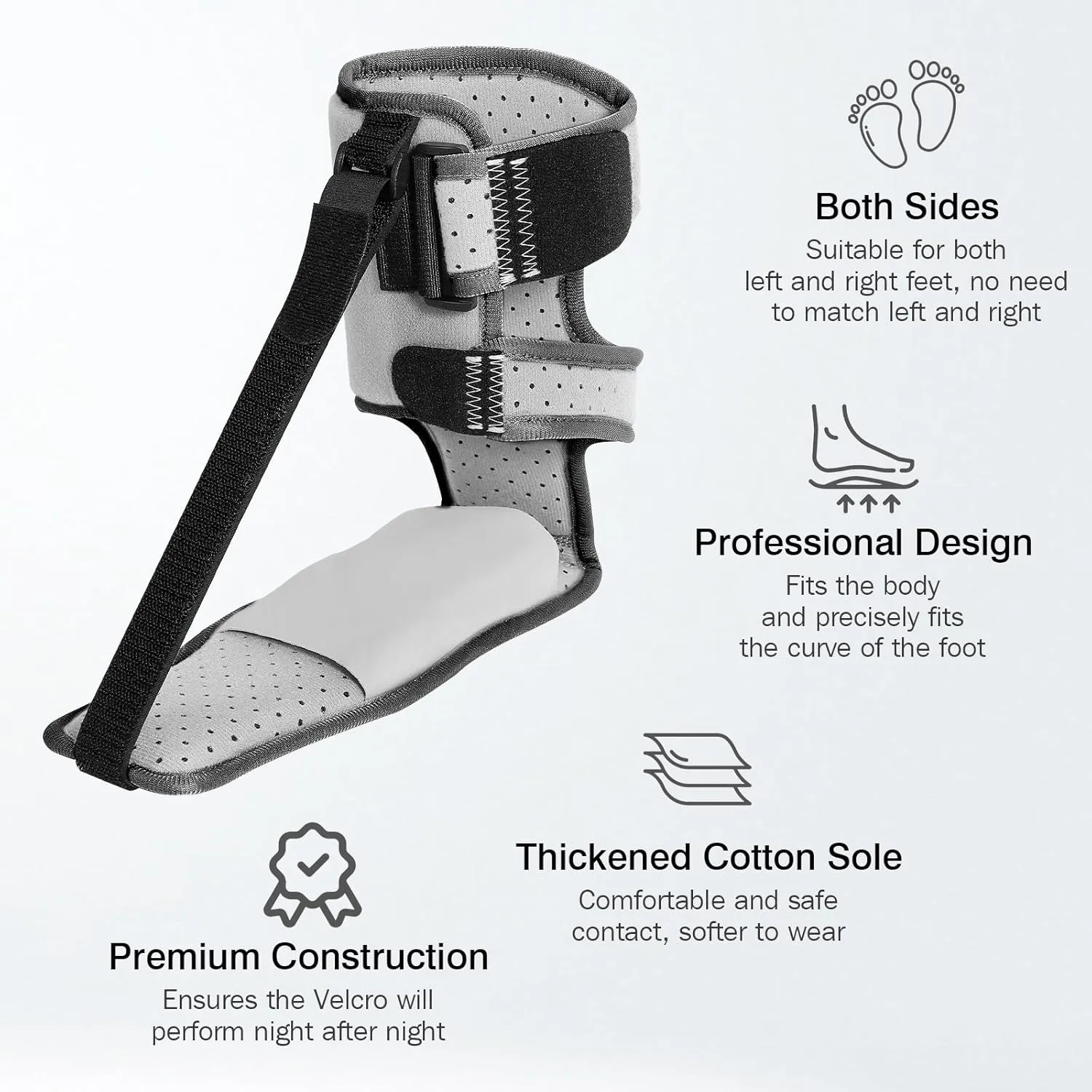 Upgraded Plantar Fasciitis Night Splint, Adjustable Straps Plantar Fasciitis Relief, Supportive Foot Braces with Arch Cushion for Achilles Tendonitis, Foot Drop & Heel Spur Pain Relief Day & Night (Grey-Black Trim)
