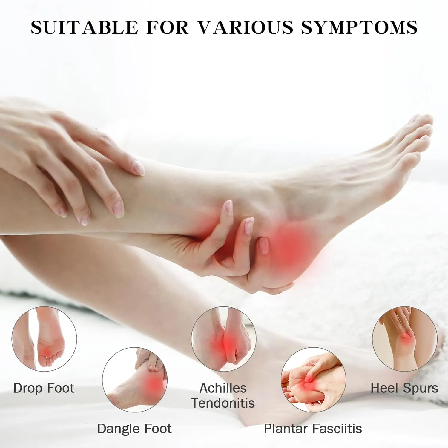 Upgraded Plantar Fasciitis Night Splint, Adjustable Straps Plantar Fasciitis Relief, Supportive Foot Braces with Arch Cushion for Achilles Tendonitis, Foot Drop & Heel Spur Pain Relief Day & Night (Grey-Black Trim)