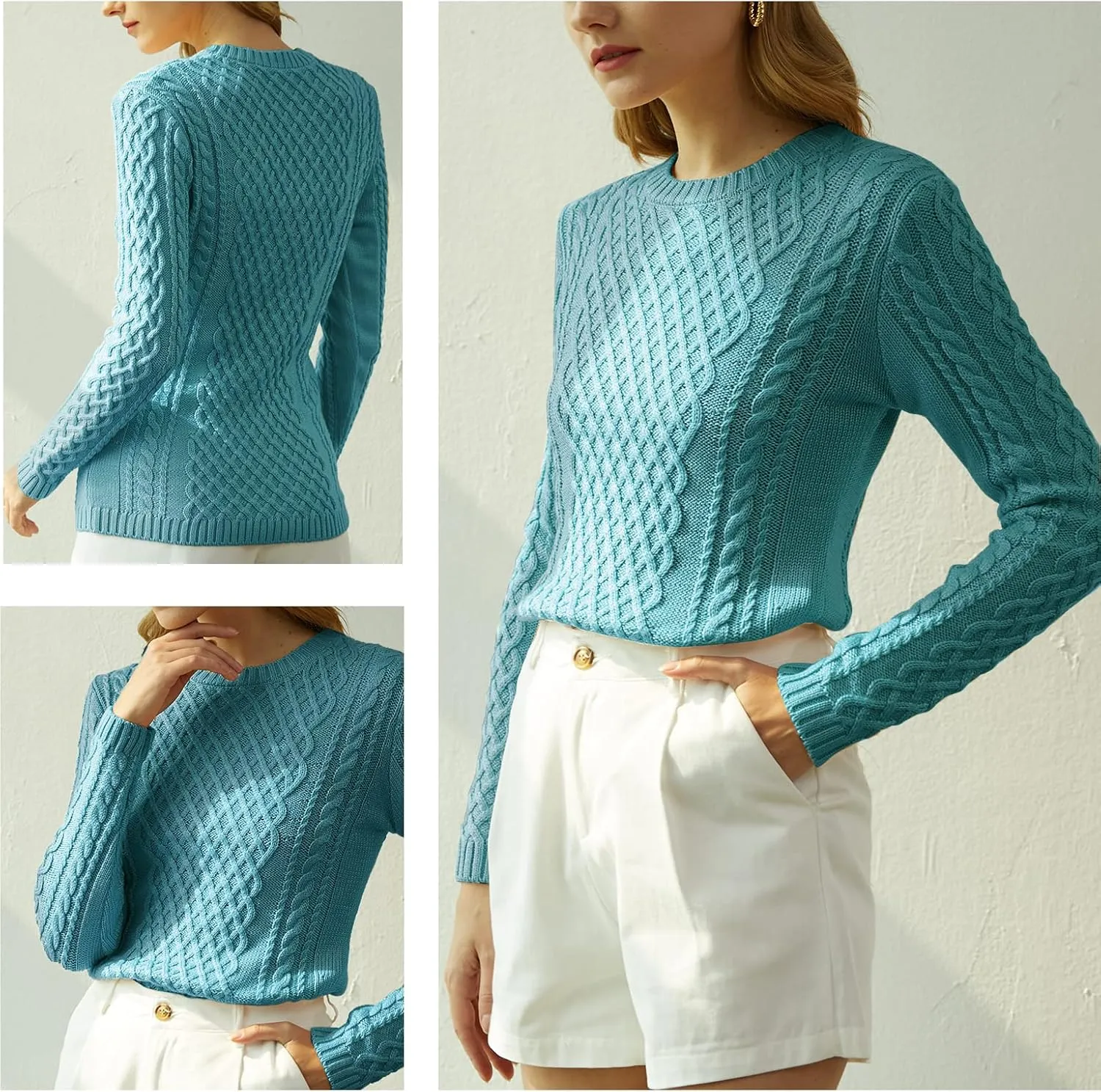 v28 Women Crew Neck Knit Stretchable Elasticity Long Sleeve Sweater Jumper Pullover