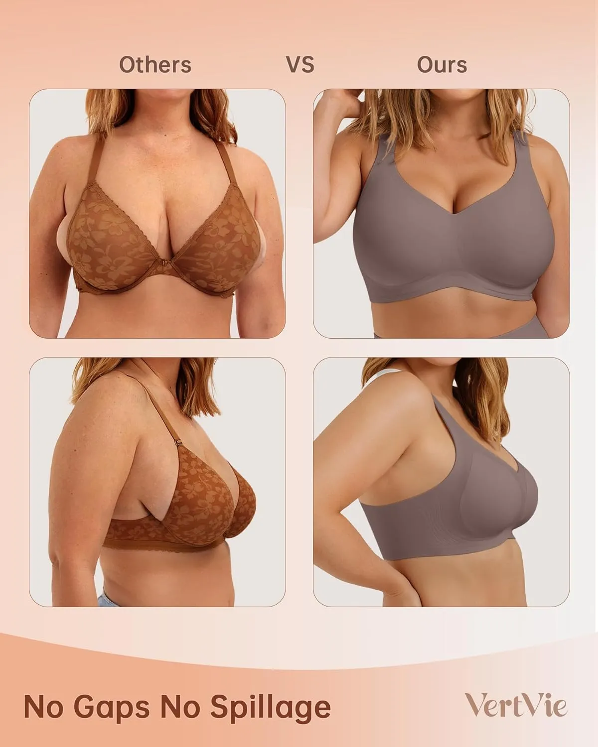 Vertvie Bras for Women No Underwire Wireless Support Bra Underarm-Smoothing Seamless Push Up Full Coverage T-Shirt Sports Bra