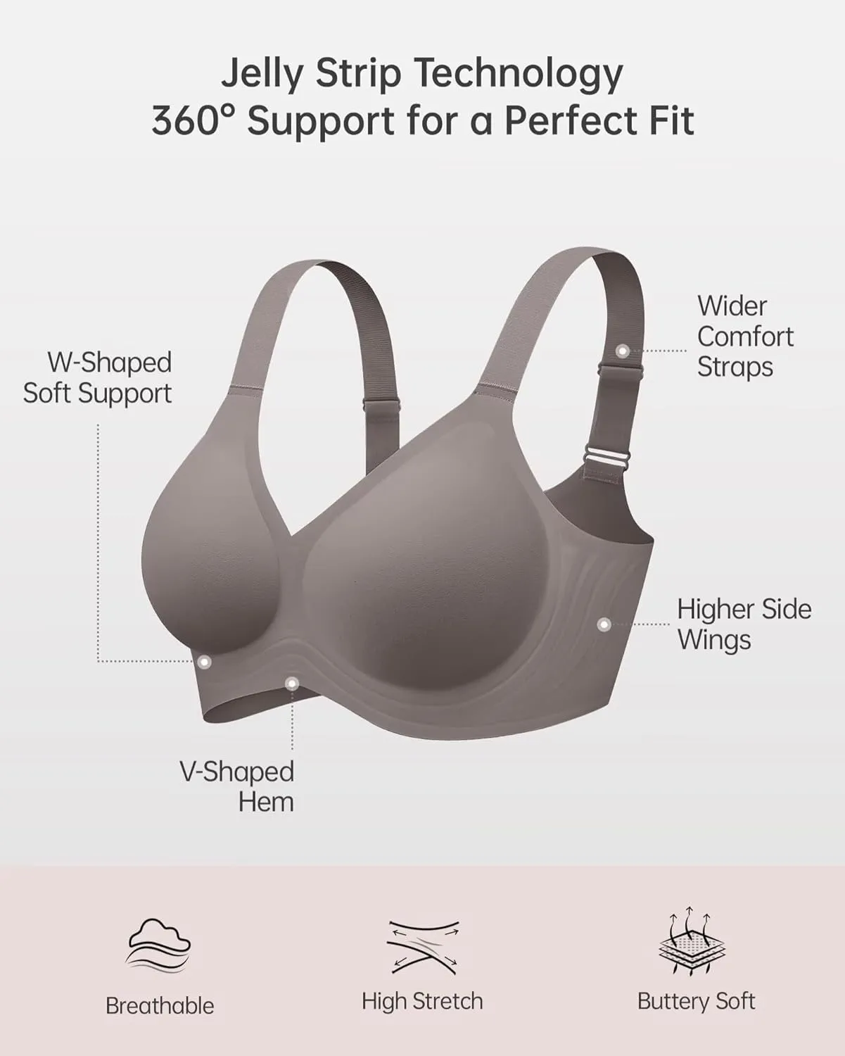 Vertvie Bras for Women No Underwire Wireless Support Bra Underarm-Smoothing Seamless Push Up Full Coverage T-Shirt Sports Bra
