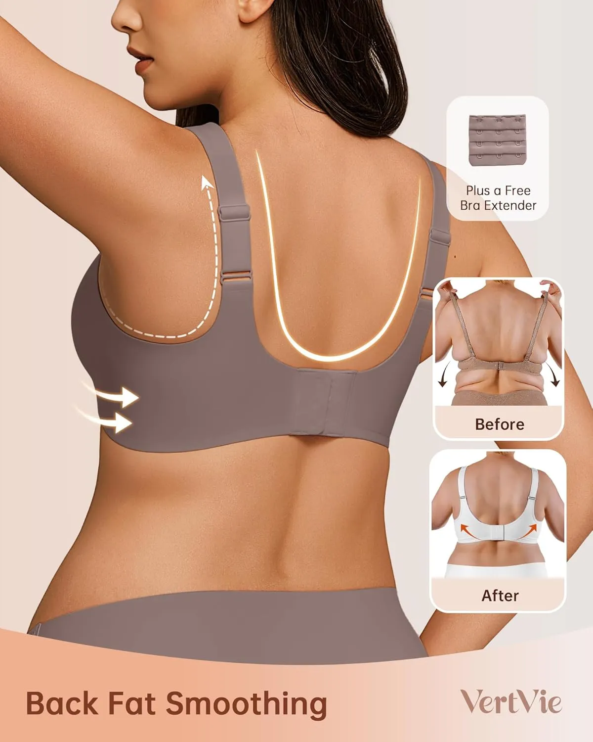 Vertvie Bras for Women No Underwire Wireless Support Bra Underarm-Smoothing Seamless Push Up Full Coverage T-Shirt Sports Bra