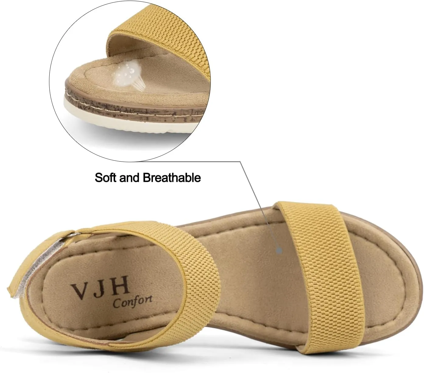 VJH confort Women’s Flat Sandals Open Toe Elastic Ankle Strap Slip on Comfy Low Wedge Sandals