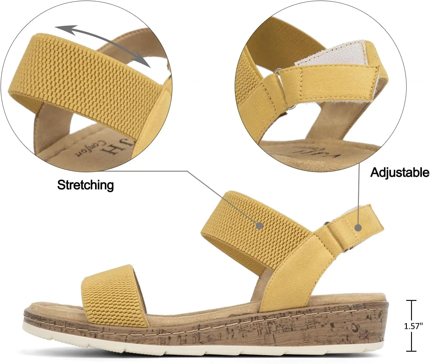 VJH confort Women’s Flat Sandals Open Toe Elastic Ankle Strap Slip on Comfy Low Wedge Sandals