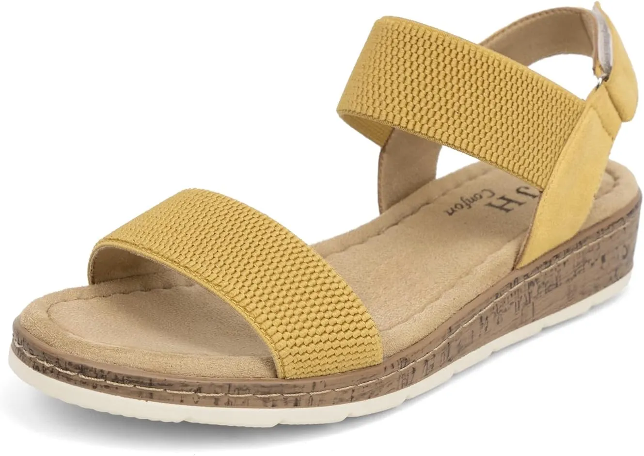 VJH confort Women’s Flat Sandals Open Toe Elastic Ankle Strap Slip on Comfy Low Wedge Sandals