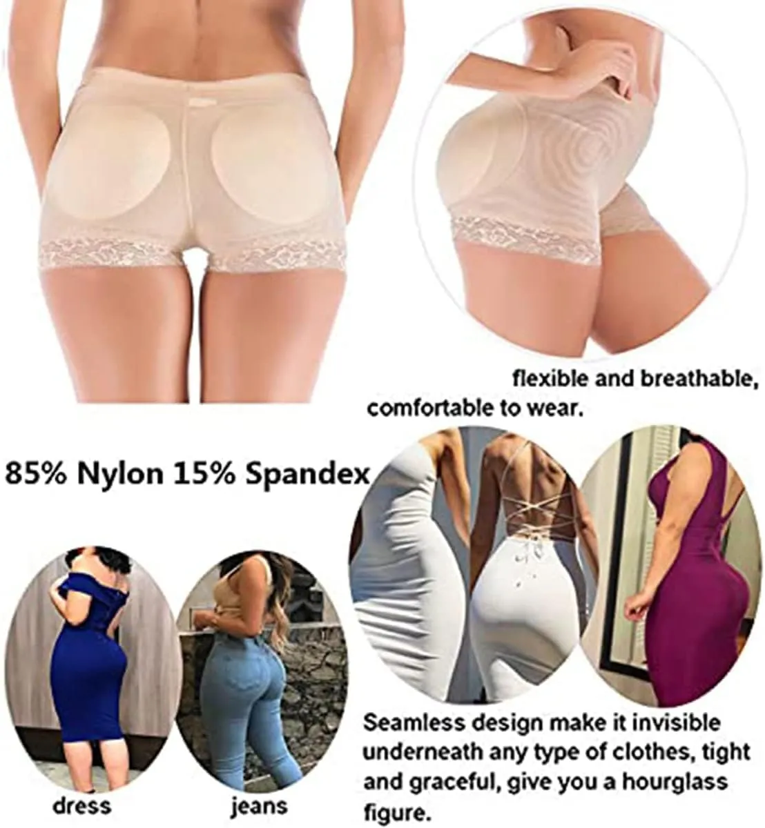Vorcy Women Butt Pads Fake Butt Lifter Shapewear Padded Panties Hip Enhancer Pads Body Shaper Tummy Control