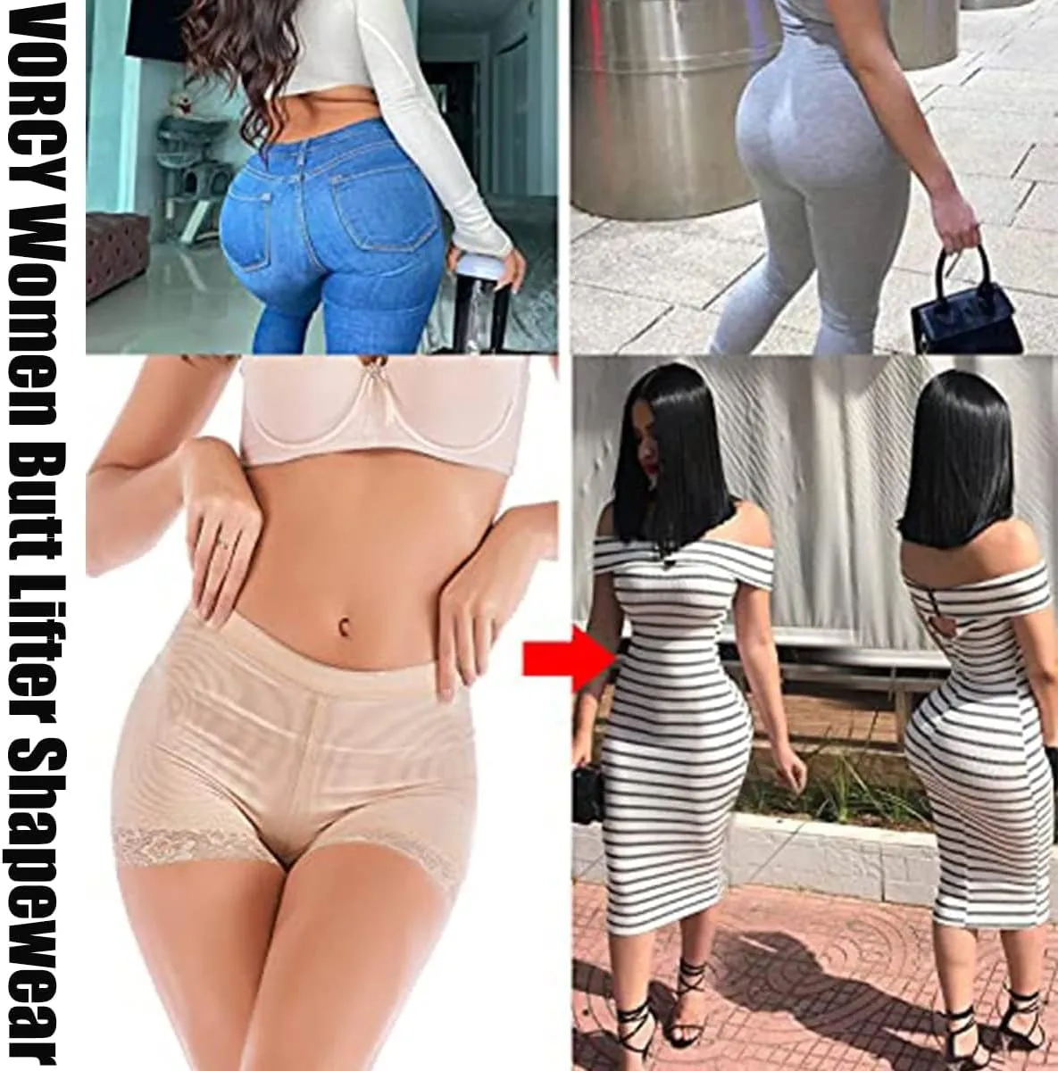 Vorcy Women Butt Pads Fake Butt Lifter Shapewear Padded Panties Hip Enhancer Pads Body Shaper Tummy Control