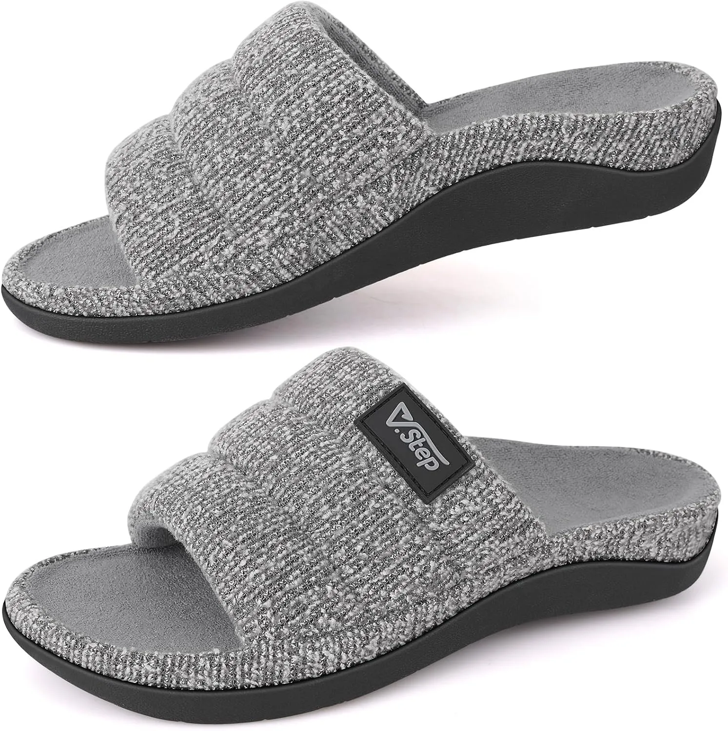 V.Step Orthopedic Slippers with Arch Support for Women Men, Orthotic Bedroom Slippers Slides for Plantar Fasciitis,Open Toe Slip on House Shoes Indoor Outdoor for Ladies, Foot Pain Relief