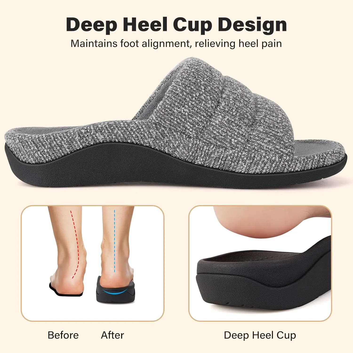 V.Step Orthopedic Slippers with Arch Support for Women Men, Orthotic Bedroom Slippers Slides for Plantar Fasciitis,Open Toe Slip on House Shoes Indoor Outdoor for Ladies, Foot Pain Relief