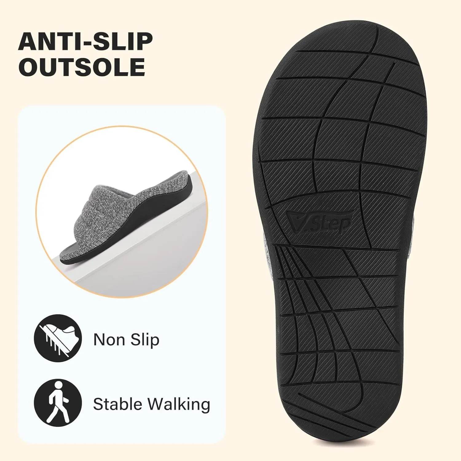 V.Step Orthopedic Slippers with Arch Support for Women Men, Orthotic Bedroom Slippers Slides for Plantar Fasciitis,Open Toe Slip on House Shoes Indoor Outdoor for Ladies, Foot Pain Relief