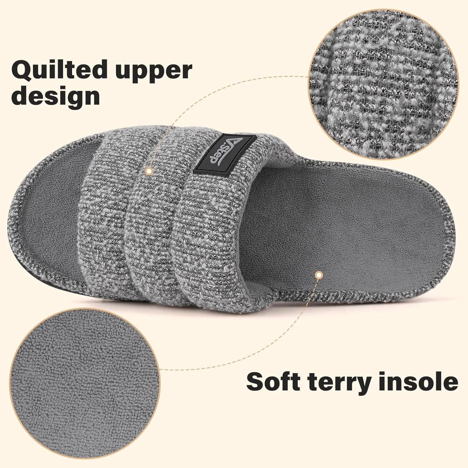 V.Step Orthopedic Slippers with Arch Support for Women Men, Orthotic Bedroom Slippers Slides for Plantar Fasciitis,Open Toe Slip on House Shoes Indoor Outdoor for Ladies, Foot Pain Relief