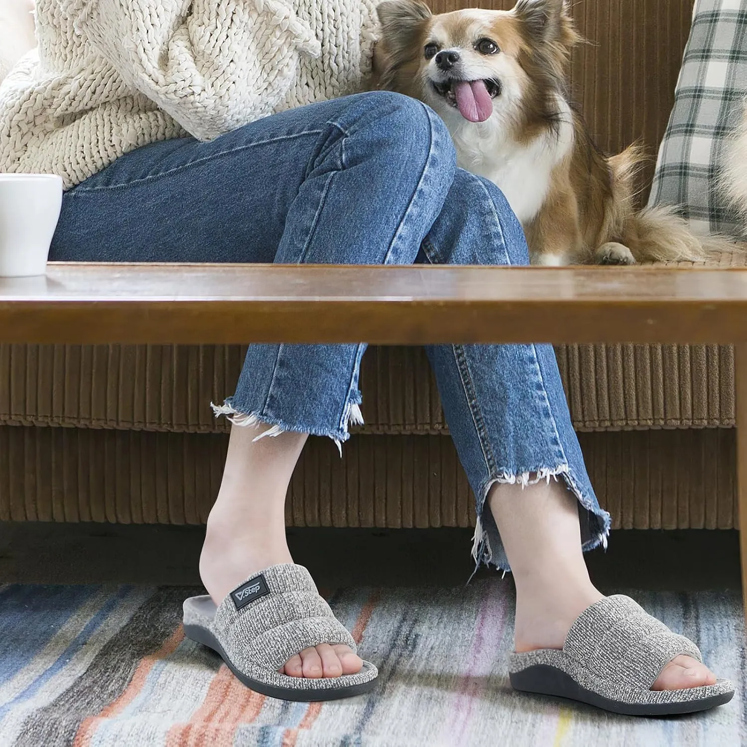 V.Step Orthopedic Slippers with Arch Support for Women Men, Orthotic Bedroom Slippers Slides for Plantar Fasciitis,Open Toe Slip on House Shoes Indoor Outdoor for Ladies, Foot Pain Relief