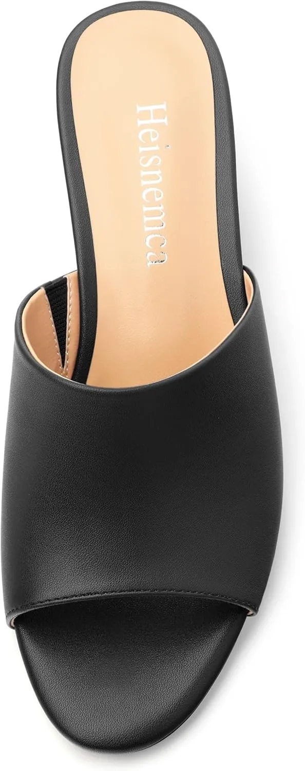 Wedge Sandals for Women Open Toe Wedge Heels Womens Matte High Heel Sandal Round Toe Heeled Wedge Sandals Slip on Casual shoes 2 inch