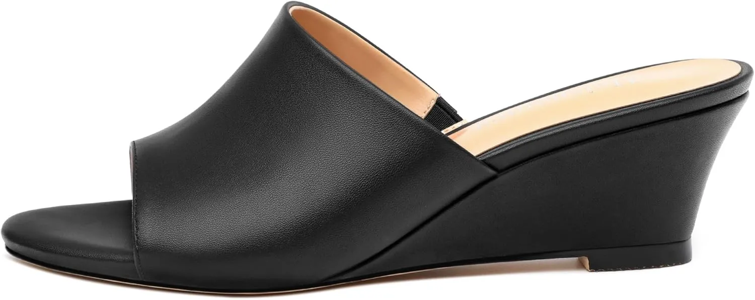 Wedge Sandals for Women Open Toe Wedge Heels Womens Matte High Heel Sandal Round Toe Heeled Wedge Sandals Slip on Casual shoes 2 inch