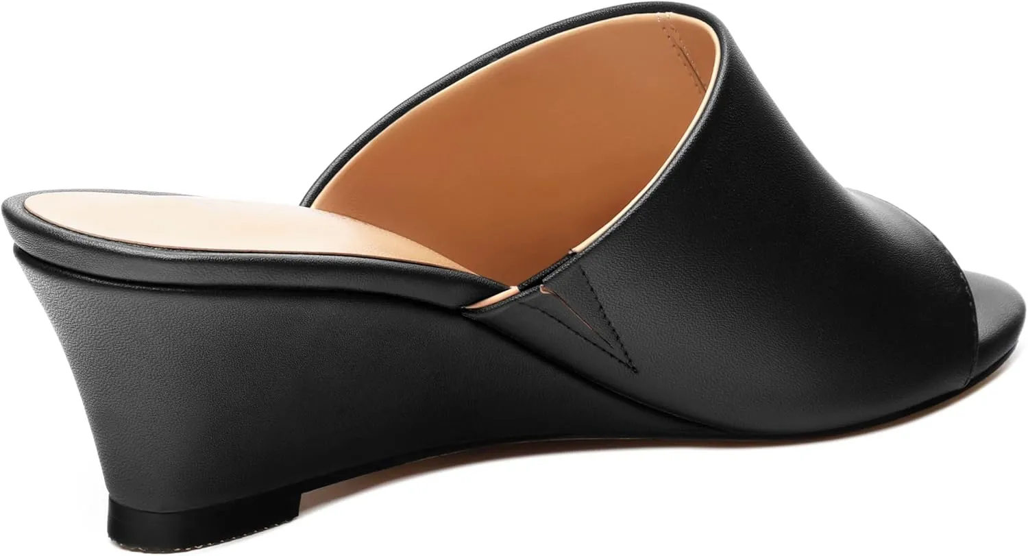 Wedge Sandals for Women Open Toe Wedge Heels Womens Matte High Heel Sandal Round Toe Heeled Wedge Sandals Slip on Casual shoes 2 inch