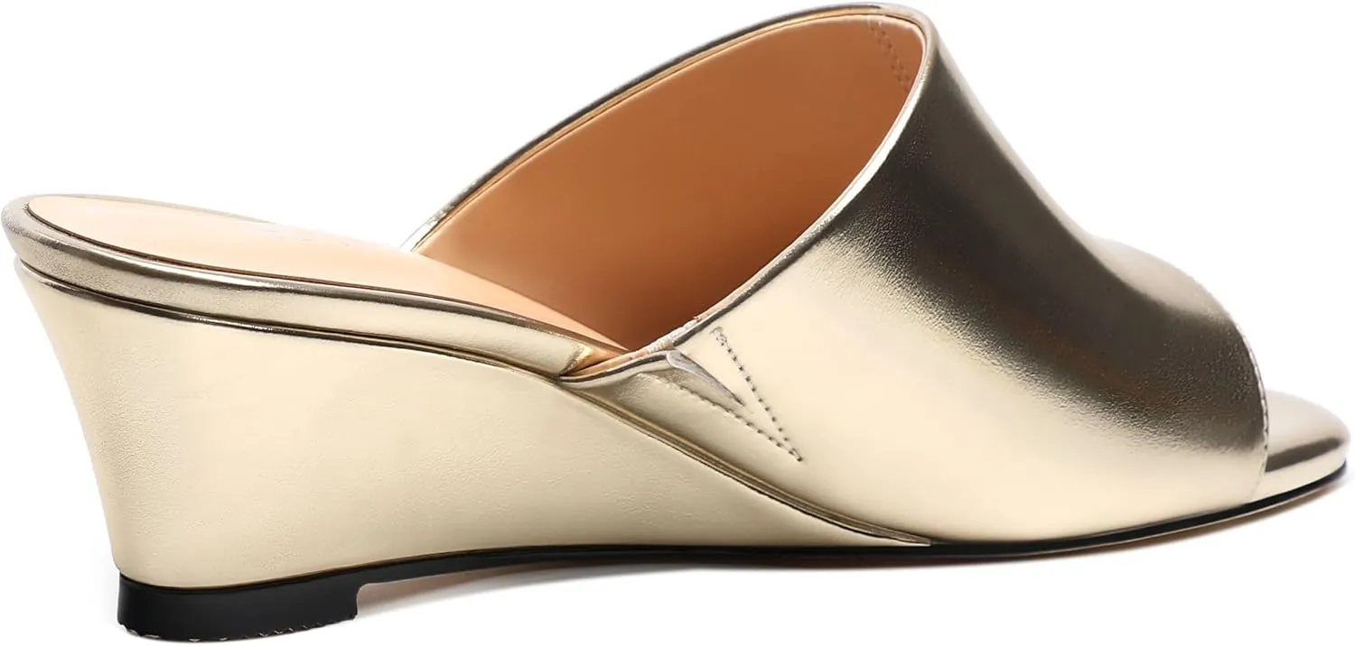 Wedge Sandals for Women Open Toe Wedge Heels Womens Matte High Heel Sandal Round Toe Heeled Wedge Sandals Slip on Casual shoes 2 inch