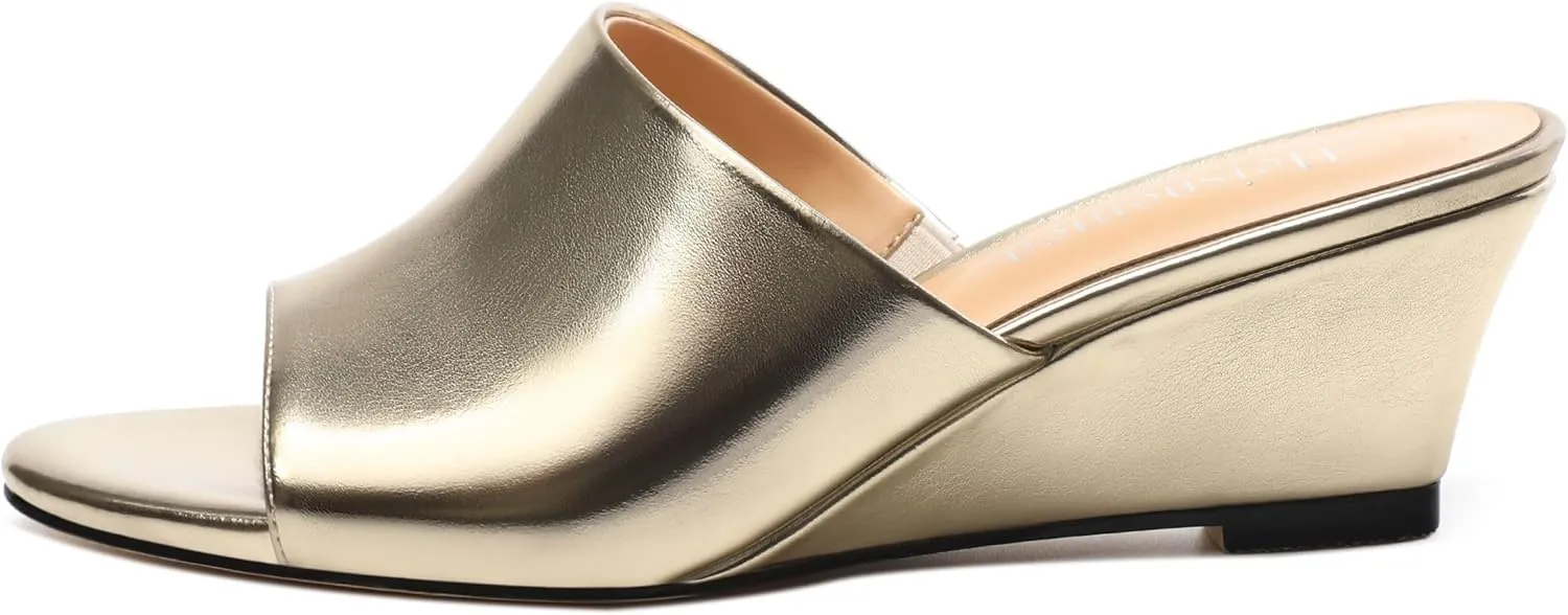 Wedge Sandals for Women Open Toe Wedge Heels Womens Matte High Heel Sandal Round Toe Heeled Wedge Sandals Slip on Casual shoes 2 inch