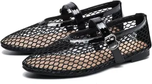 WENJIAZHIZHI Mesh Ballet Flats for Women Buckle Strap Comfy Breathable Shoes Casual Ballerina Shoes