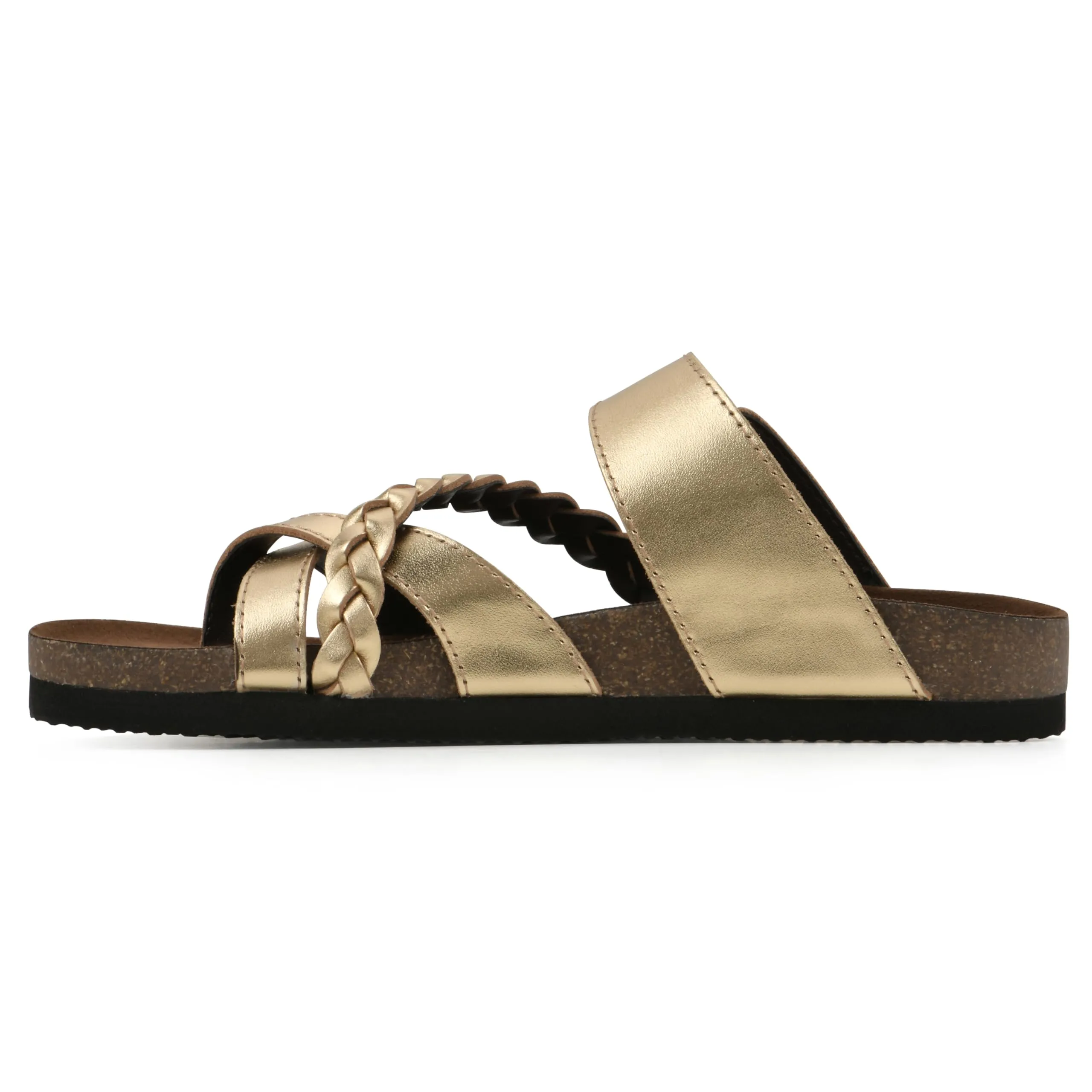 WHITE MOUNTAIN Women's Hazy Signature Comfort Molded Braided Strappy Footbed Sandal, Ant.Gold/Lea (W/Brown Sole), 7 M