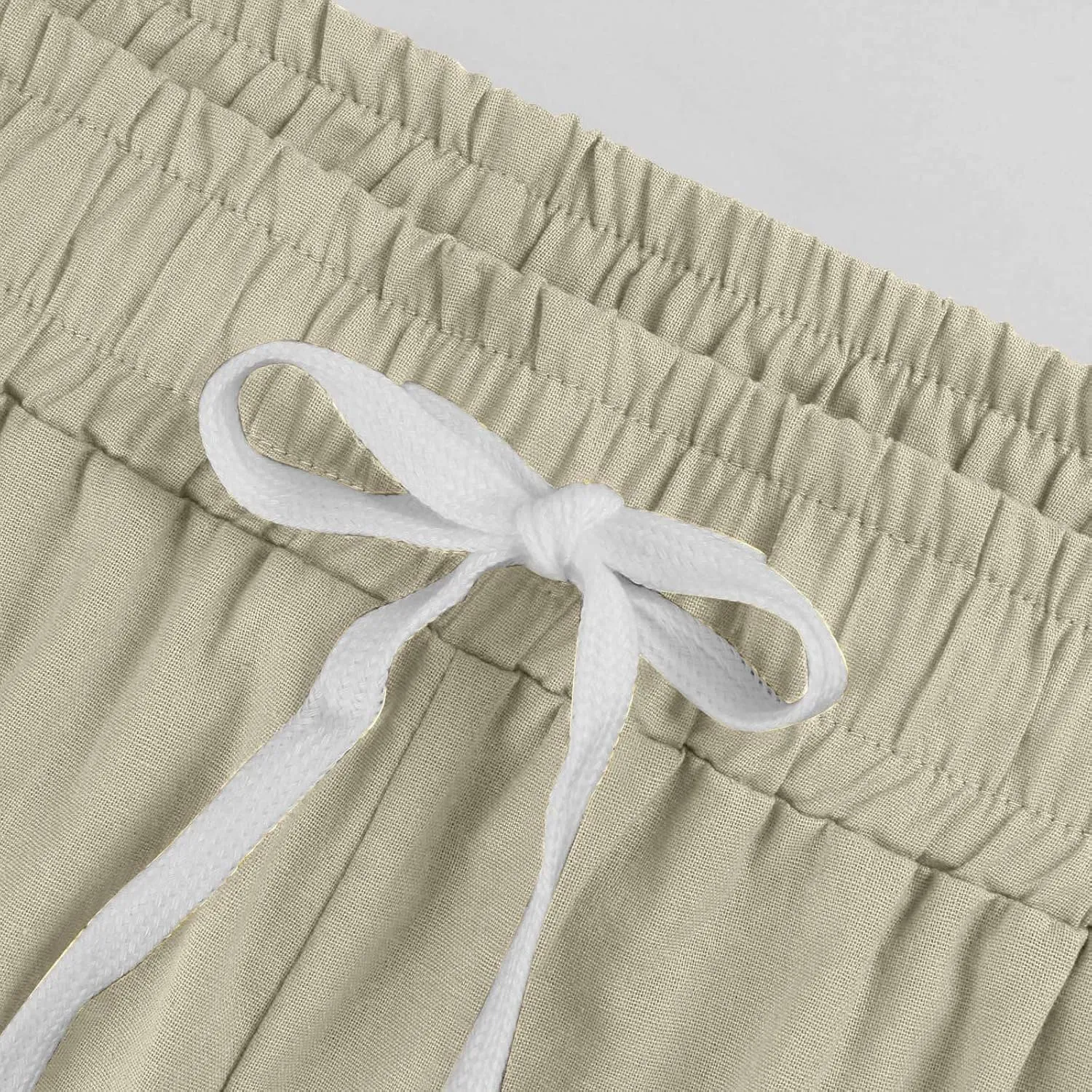 Wide Leg Capri Pants for Women Drawstring High Waisted Linen Palazzo Lounge Pants Summer Plus Size Comfy Sweatpant