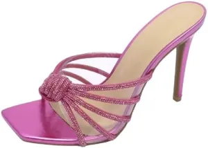 Wild Diva Women's Rhinestone Embellished Knot Detail Stiletto Heel Sandal