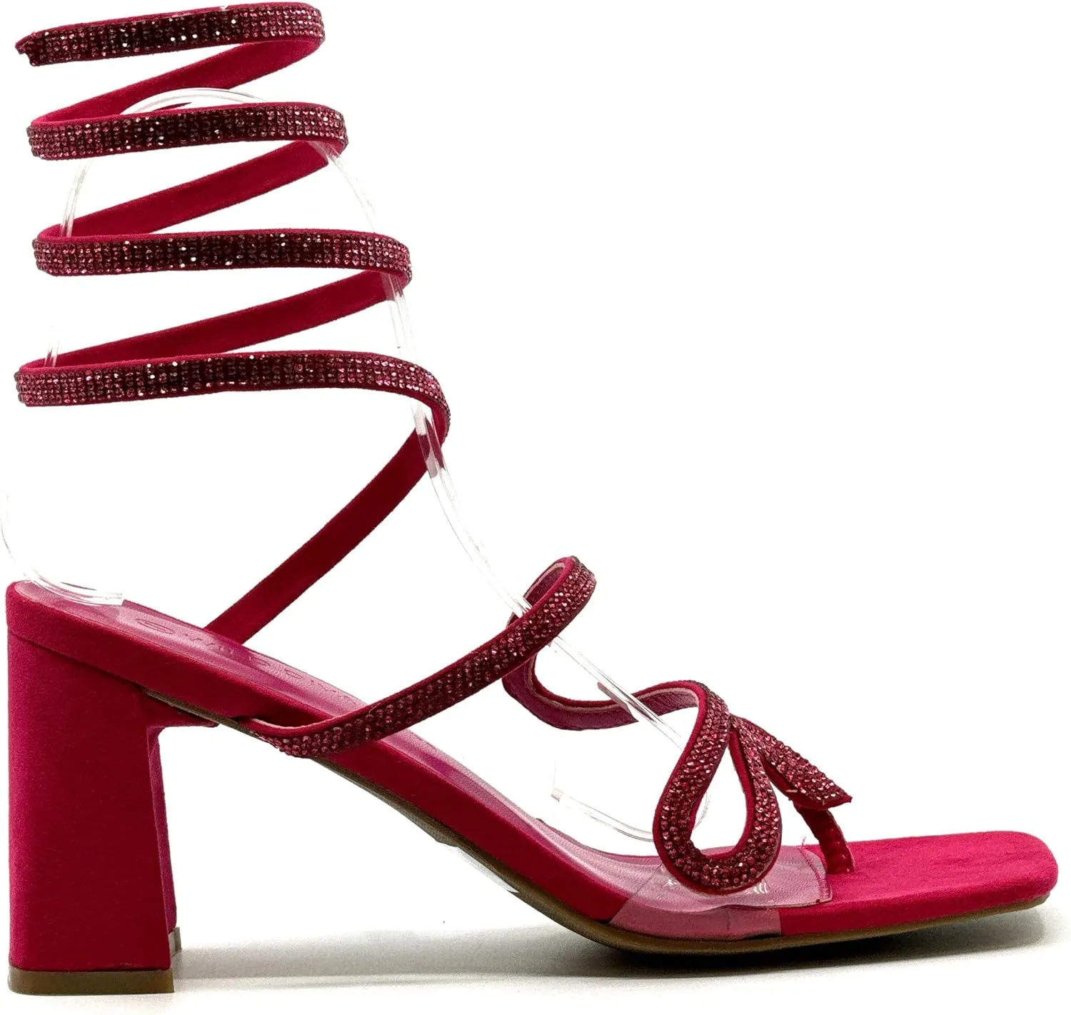 Wild Diva Women's Rhinestone Strappy Spiral Ankle Strap Low Chunky Block Heel Sandals