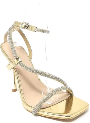 Wild Diva Women's Square Toe Rhinestone Embellished Straps Formal Stiletto High Heels Narala-07