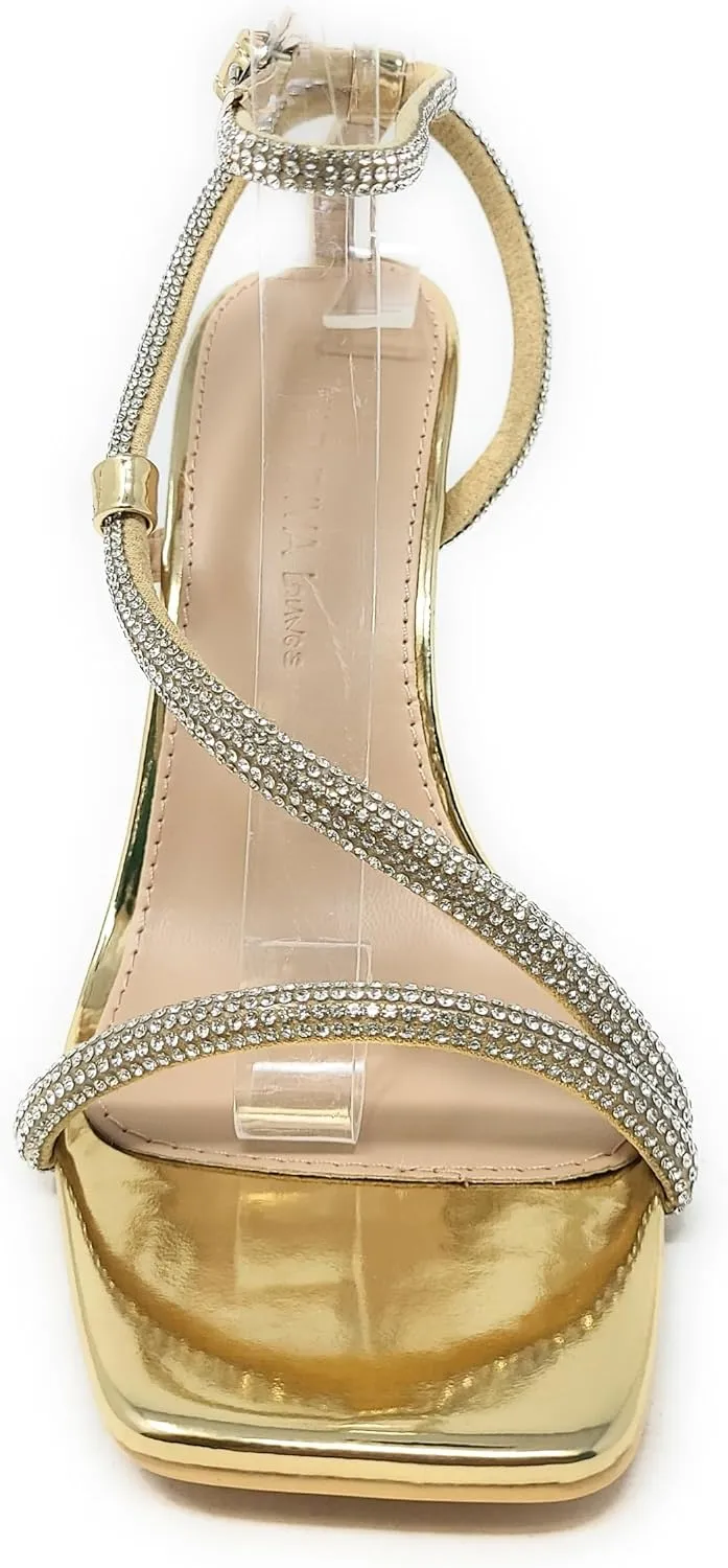 Wild Diva Women's Square Toe Rhinestone Embellished Straps Formal Stiletto High Heels Narala-07