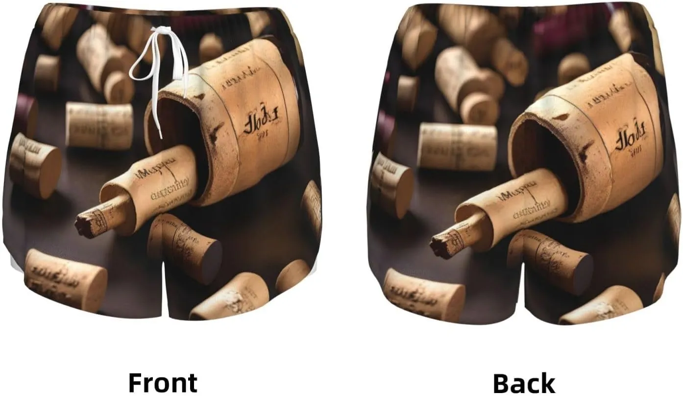 Wine Bottle Cork Print Women's Running Shorts High Waisted Athletic Shorts Quick Dry Gym Workout Shorts