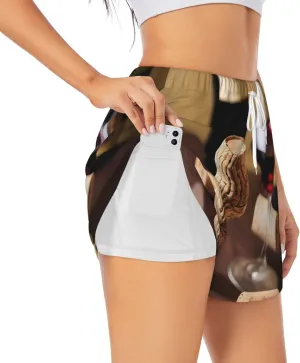 Wine Cork Print Women's Running Shorts High Waisted Athletic Shorts Quick Dry Gym Workout Shorts