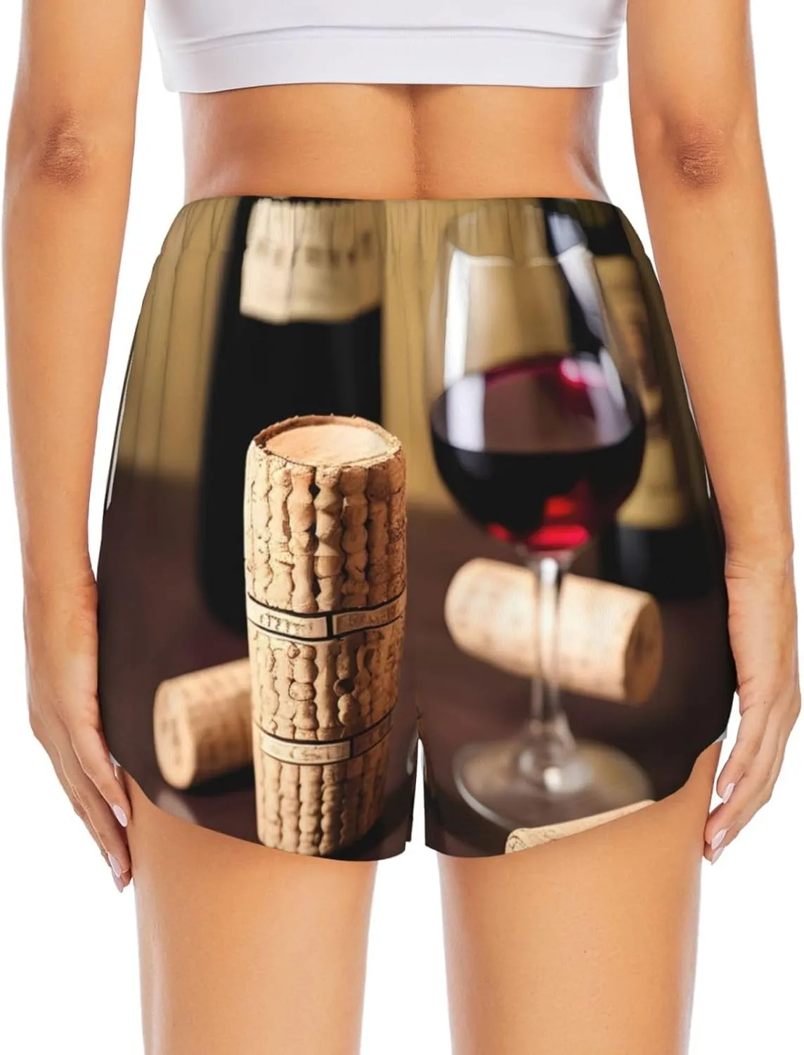 Wine Cork Print Women's Running Shorts High Waisted Athletic Shorts Quick Dry Gym Workout Shorts