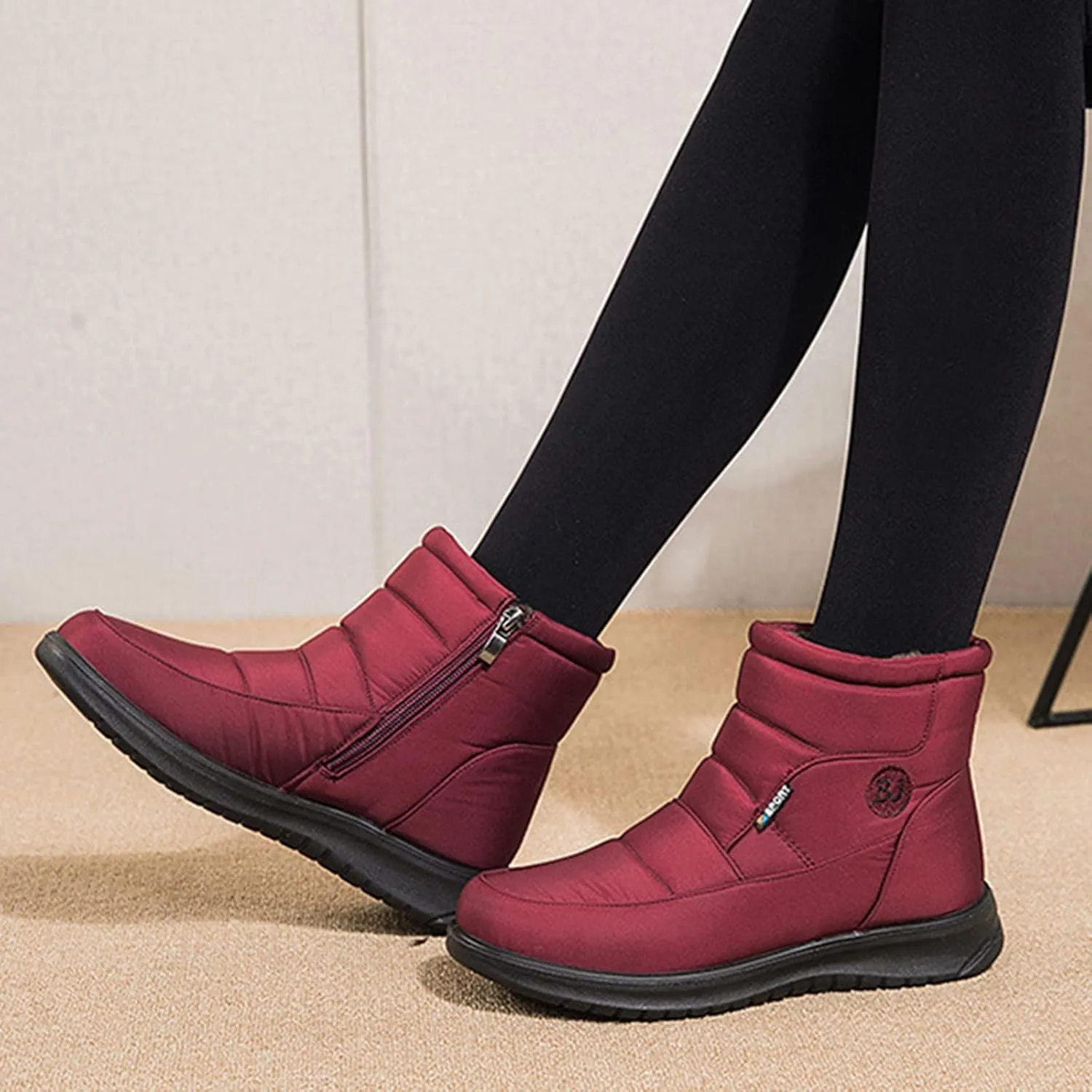 Winter Shoes Womens Ankle Boots Ladies Snow Boots Winter Warm Fur Lined Booties Thickening Zip Flat Outdoor Booties Anti-slip