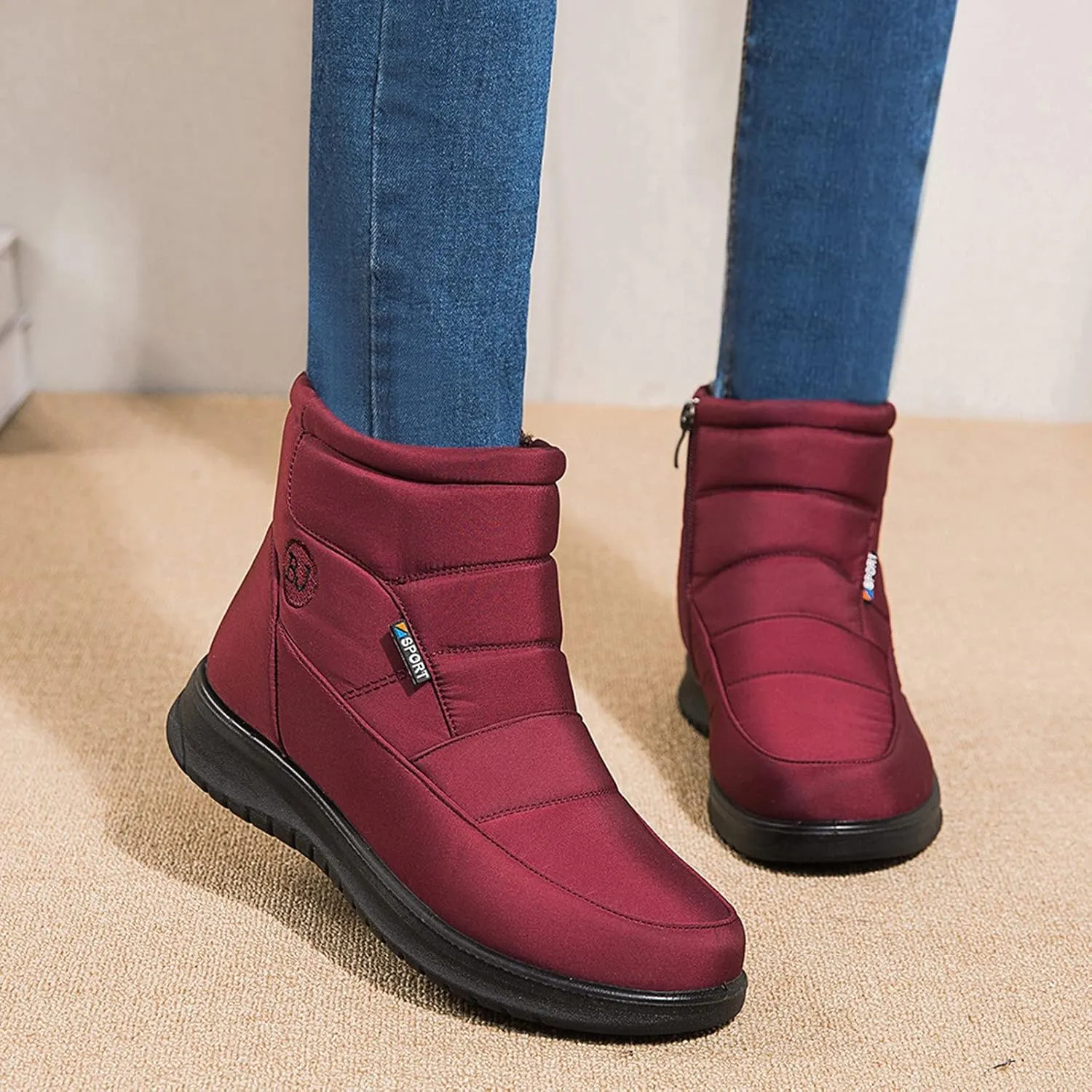 Winter Shoes Womens Ankle Boots Ladies Snow Boots Winter Warm Fur Lined Booties Thickening Zip Flat Outdoor Booties Anti-slip